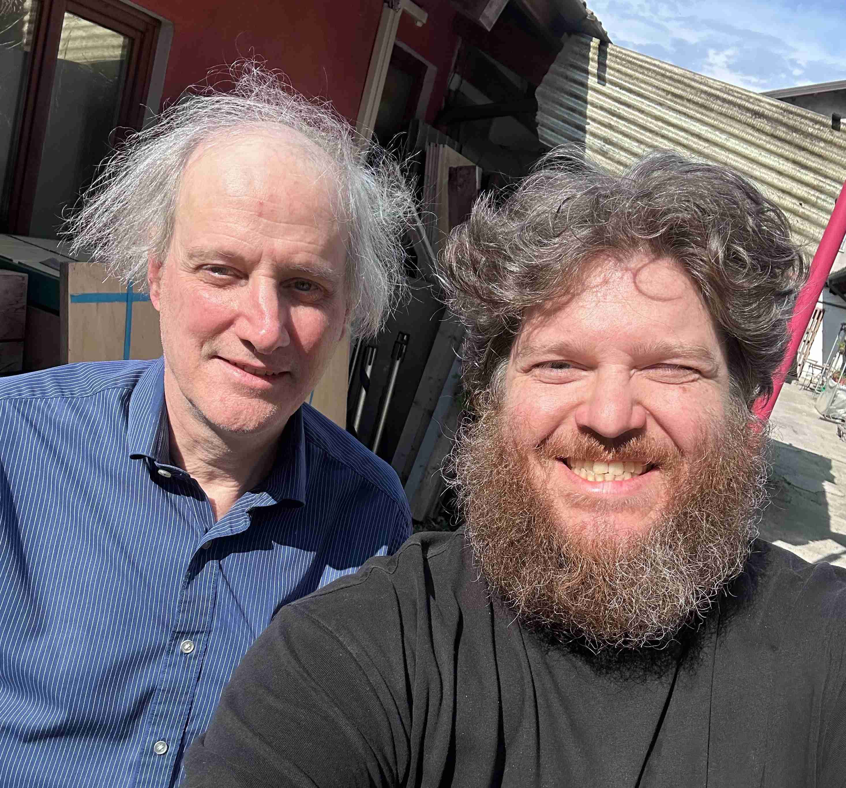 Gad Baruch Hinkis and Miller Puckette photographed together outdoors in Venice during the PASE programme on Pure Data and electronic music.
