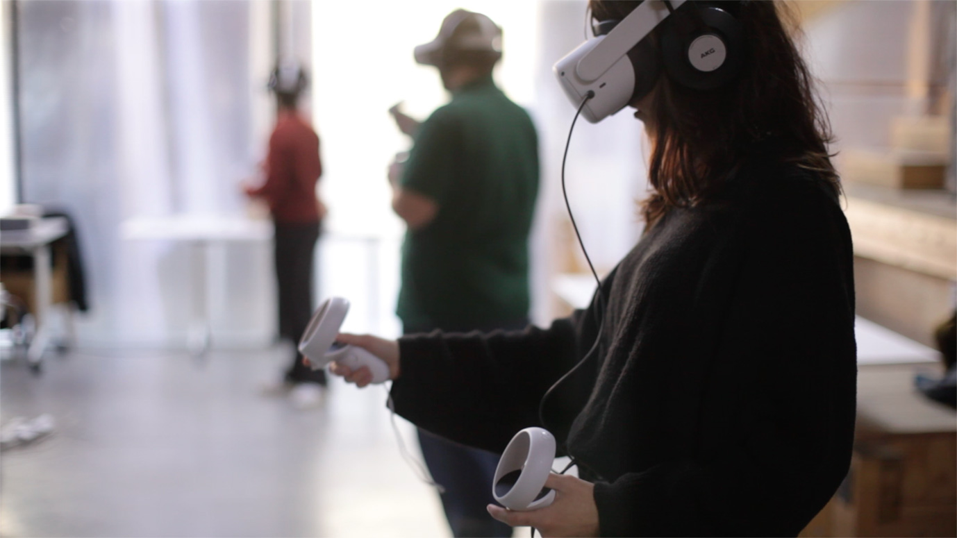 girl making music in VR